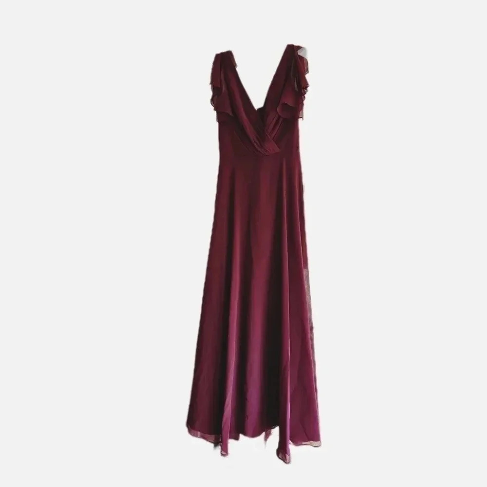 David's Bridal, Size 2, Wine Long Flutter Sleeve Dress